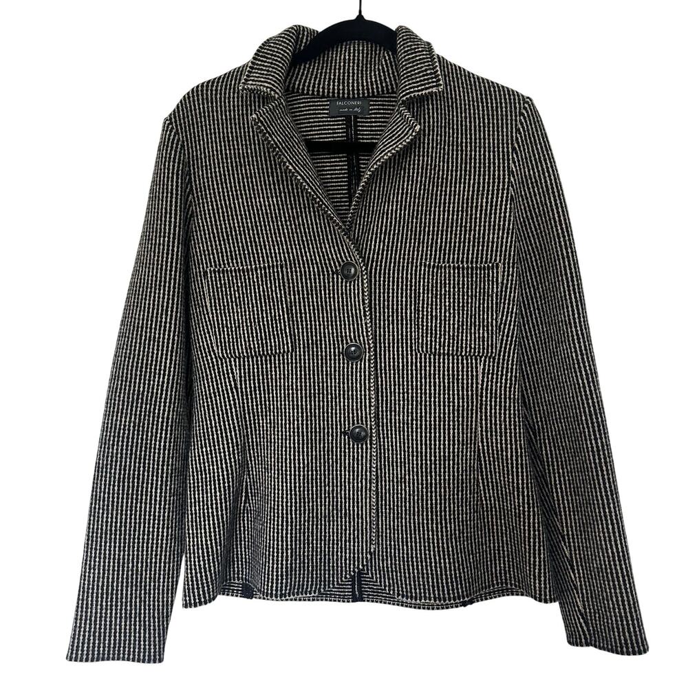 Falconeri M Merino Wool Black/White Stripe Knit Blazer-Equestrian Italian Luxury